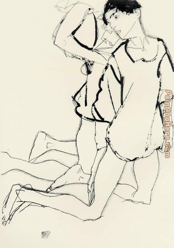 Two Kneeling Figures Parallelogram painting - Egon Schiele Two Kneeling Figures Parallelogram art painting
